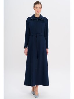 Fermuarlı Metal Aksesuarlı Astarlı Lacivert Pardesü