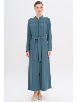 Hakim Yaka Fermuar Kapamalı Desen Detaylı Astarsız Pardesü Mint