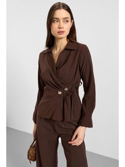 V Yaka Bağlamalı Modal Gömlek Kahve