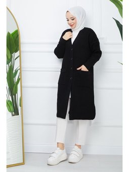 Düğme Kapamalı Cepli Triko Hırka