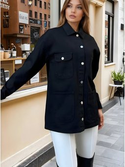 Siyah Oversize Gabardin Ceket