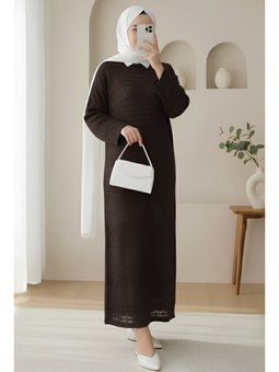 Ajurlu Desenli Triko K. Kahve Elbise