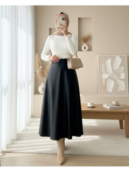 Beli Lastikli Düz Deri Siyah Etek (1962)