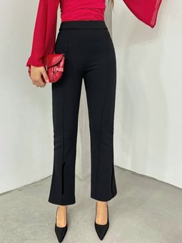 Beli Lastikli Likralı İspanyol Siyah Pantolon