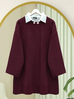 Bordo Çift Düğmeli Salaş Triko Panço