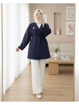 Broş Detaylı Beli Kuşaklı Scuba Laci Ceket