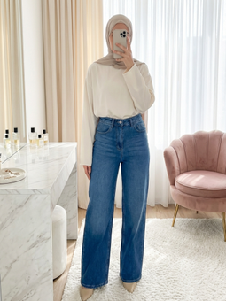 Cepli Fermuarlı Palazzo Açık Mavi Kot Pantolon