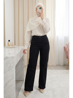 Cepli Fermuarlı Palazzo Siyah Kot Pantolon