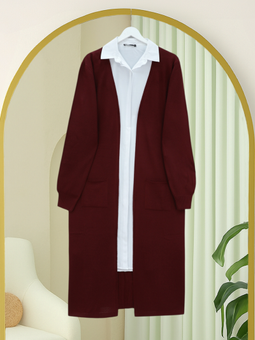 Cepli Uzun Bordo Hırka