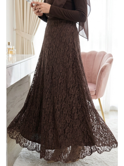Desenli Astarlı Güpür Dantel Kahve Etek