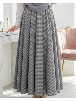 Ekose Desenli Beli Lastikli Derece Gri Etek