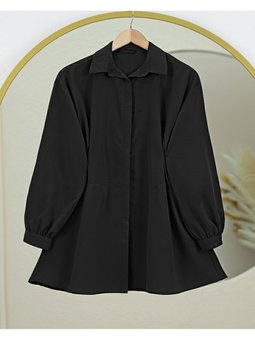 Gizli Düğmeli Oversize Siyah Gömlek