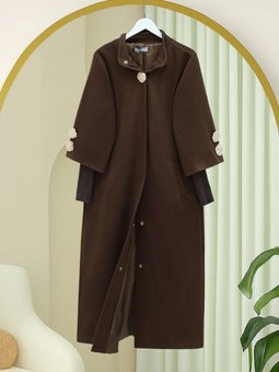 Gold Broşlu Gizli Çıtçıt Düğmeli Cepli Astarlı Kaşe Kahve Kap