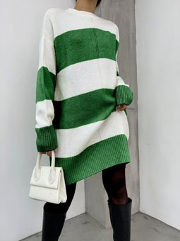 Kalın Çizgili Triko Yeşil Tunik