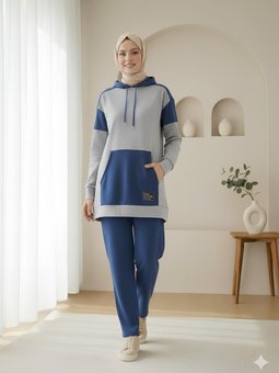 Kanguru Cepli Çift Renkli Gri Takım