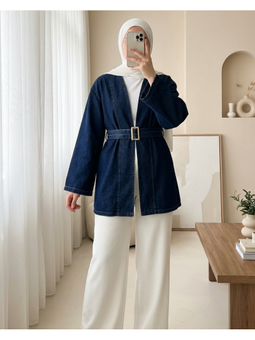 Laci Beli Kemerli Kot Kimono