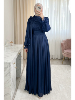 Laci Kolu Lastikli Güllü Pelerinli Beli Drapeli Janjan Abiye Elbise