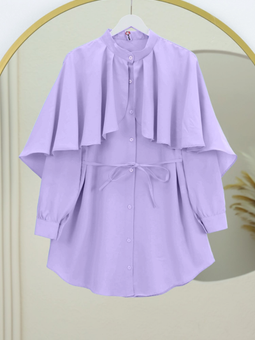 Lila Dik Yaka Pelerin Detaylı Poplin Gömlek