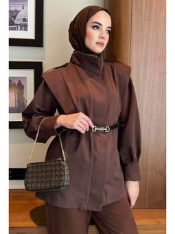 Omzu Apoletli Pensli Trenç Kahverengi