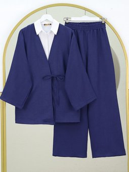 Önden Bağlamalı Pantolonlu Kimono Laci Takım