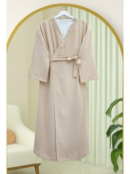 Önü Çift Bağlamalı Uzun Bej Kap