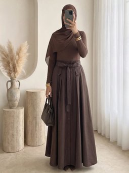 Önü Düğmeli Bağcıklı Paraşüt Kahve Etek