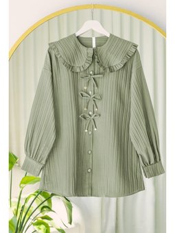 Önü Kurdele Detaylı Düğmeli Önlük Yaka Çağla Y. Gömlek