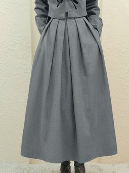 Pileli Fermuarlı Kaşe Gri Etek