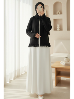 Tek Düğmeli Saçaklı Yumoş Triko Siyah Hırka