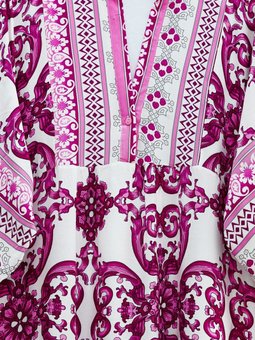 V Yaka Yarasa Kol Parçalı Viskon Fuşya Elbise