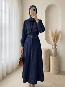 Yakası Bağlamalı Fermuarlı Etekli K.laci Kot Takım