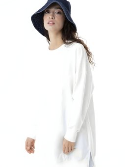 Ekru 2 İp Kumaş Basic Sweatshirt Tunik