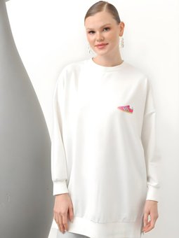 Ekru Ayakkabı Baskılı İki İplikli Tunik