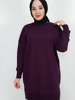 Mor İki İplik Basic Sweatshirt Tunik