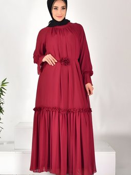 Mor Şifon Kol Detaylı Elbise