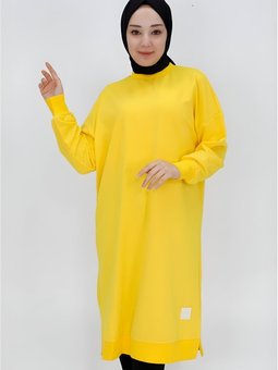 Sarı Uzun Boy Basic İki İplik Kumaş Tunik