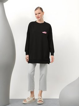 Siyah Ayakkabı Baskılı İki İplikli Tunik