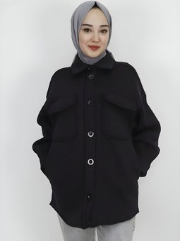 Siyah İki İp Kumaş İçi Pamuklu Cepli Ceket