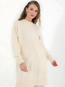 Taş İki İplik Kumaş Cep Yazı Detaylı Tunik