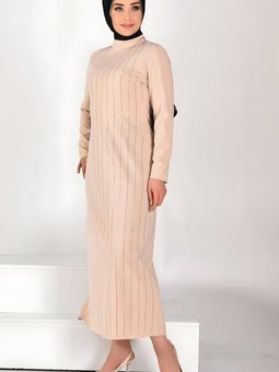 Taş Krep Kumaş Şeritli Elbise