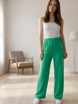Yeşil Geniş Paça Aerobin Kumaş Pantolon