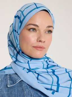 Pure Tone Mavi Şal Kare Desen Bebe Mavisi