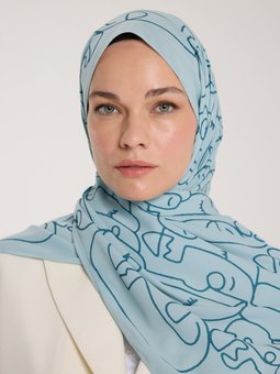 Pure Tone Yeşil Şal Marjinal Desen Su Yeşili