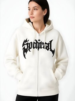 Beyaz Oversize Pamuklu Şardonlu Hoodie Hırka