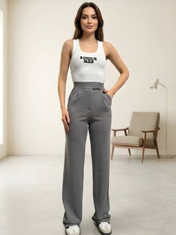 Gri Jakar Palazzo Cırtlı Pantolon