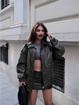 Haki Pilot Suni Deri Ceket