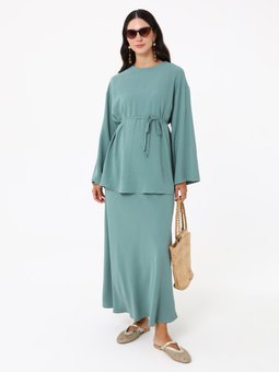 Beli Bağlama Detaylı Tunik Etek İkili Cagla Takım