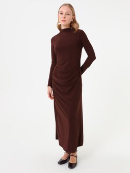 Drapeli Detaylı Acı Kahve Elbise