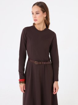 Kup Detaylı A Form Basic Kahverengi Elbise