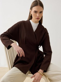 Kuşaklı Detaylı Yandan Bağlamalı Acı Kahve Ceket